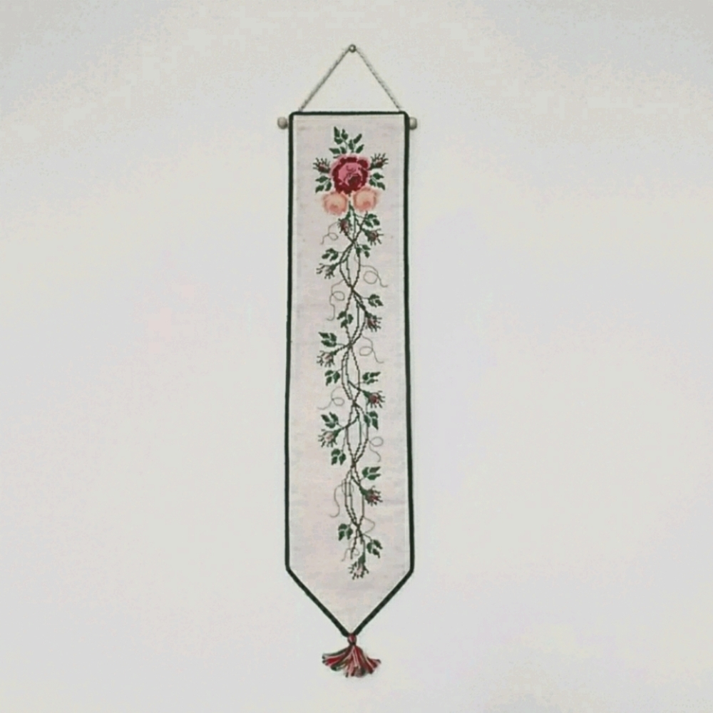 Scandinavian Hand Crafted Counted Cross Stitch Floral Wall Hanging